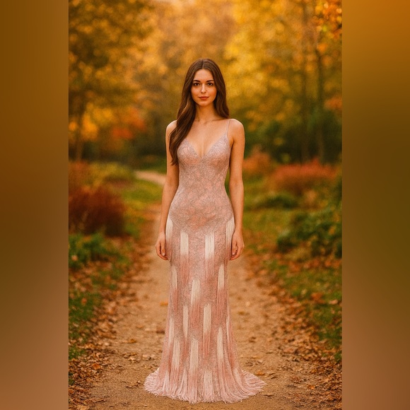 Mac Duggal SAMPLE PIECE Blush Pink Lace Maxi Dress